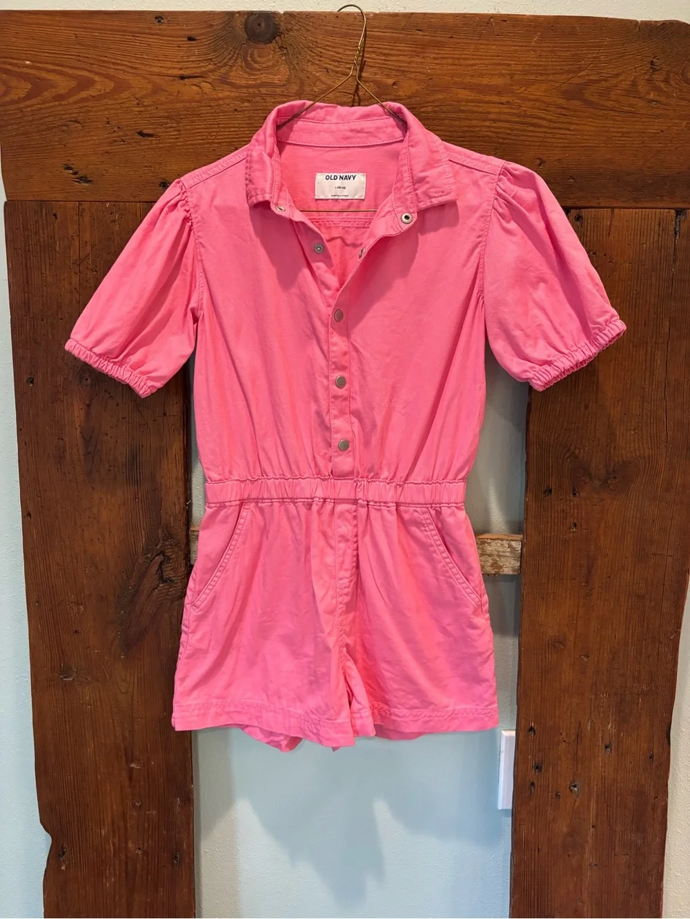 Old Navy Bright Pink Short-Sleeve One-Piece Romper